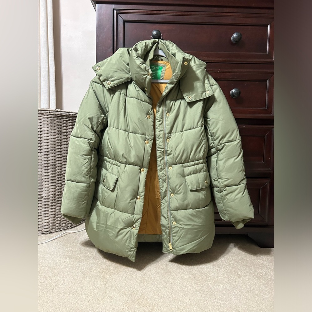J Crew beautiful and warm green puffer coat jacket S Signature Puffer
